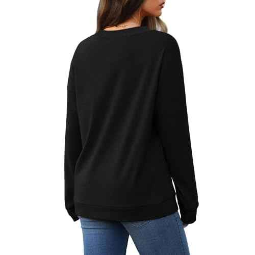 WIHOLL Sweatshirt for Women V Neck Sweaters Long Sleeve Shirts Fall Clothes Ribbed Collar 2025 Trendy Fashion