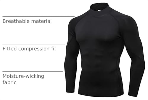 Men's Compression Long Sleeve Turtleneck Shirt XL Black - Workout Tops
