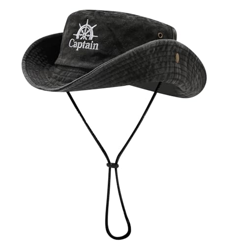 Sun Bucket Hat for Men Women with Black Captain Variation - Outdoor Sun Protection Cap