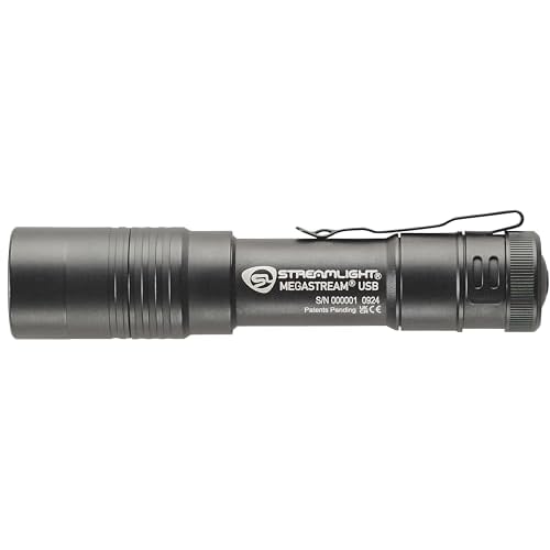 Streamlight 66210 MegaStream USB 1800-Lumen 26000-Candela Rechargeable EDC Flashlight Includes Rechargeable Battery, USB-C Cable, and Holster, Black