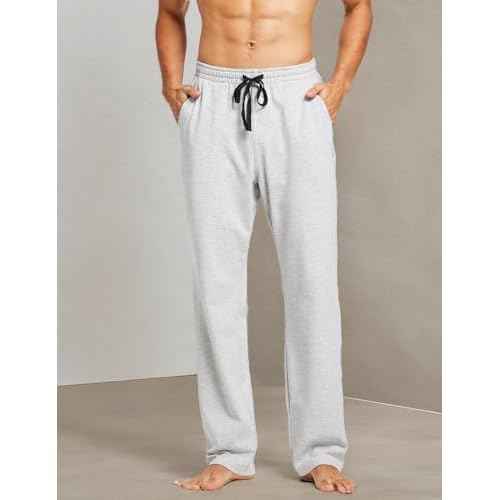baleaf Men's Sweatpants Yoga Lounge Cotton Pajama Pants Casual Open Bottom Straight Leg Stretchy Sweat Pants with Pockets