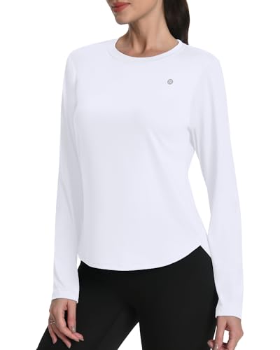 Runhit Women's Sun Shirt Long Sleeve UPF 50+ Rash Guard - Medium White - Lightweight Sun Protection Top for Hiking & Workout