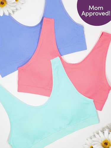 Girls' Seamless Stretch Sports Bra - X-Large Cornflower Blue Peach Sorbet Aruba Blue