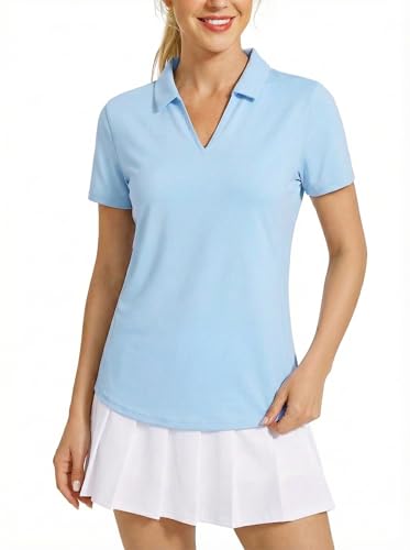 Women's Short Sleeve Polo Shirt X-Large Light Blue Quick Dry UPF 50+ Sun Protection