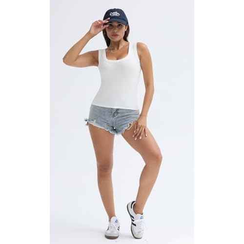 SVALIY Summer Womens Tank Tops 2024 Square Neck Fitted Sleeveless Shirts for Women Ribbed Basic Top