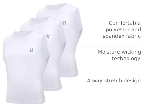 Kids Athletic Sleeveless Compression Shirt 3 Pack - X-Large White
