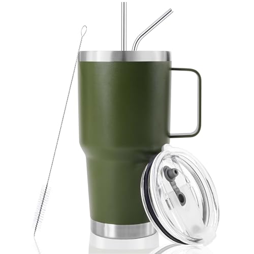 30 oz Insulated Travel Coffee Mug with Handle - Leakproof Tumbler