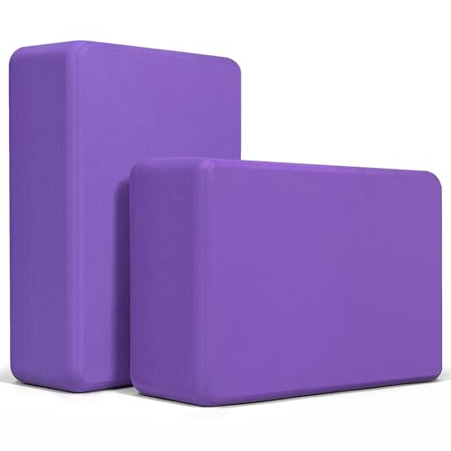 Deep Purple 2 Pack Yoga Blocks - Lightweight 9x6x3 Inch Foam Support
