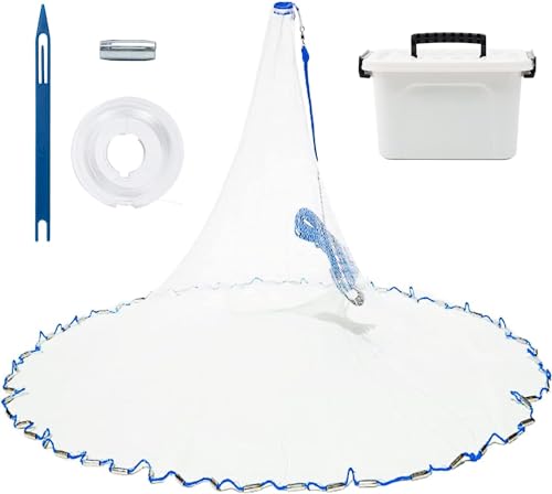 Cast Net for Bait Trap Fish 1/2 Inch Mesh, 9ft Radius with Repair Kit