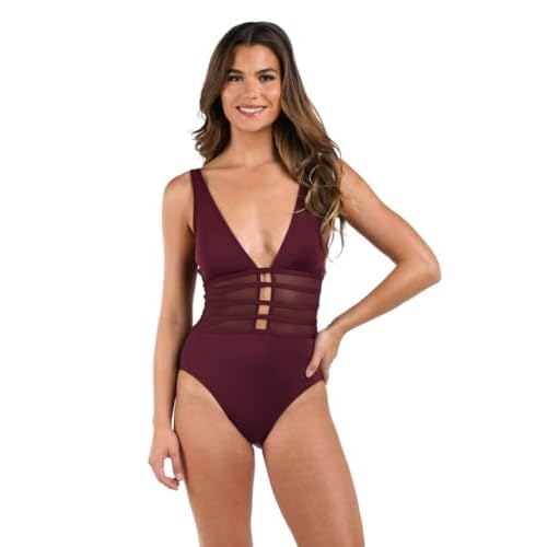 La Blanca Womens Island Goddess Mesh Over The Shoulder One Piece Swimsuit
