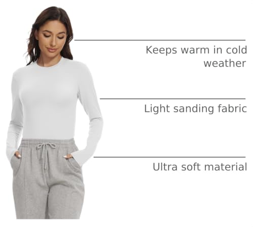 Women’s Long Sleeve Crew Neck Slim Fit Shirt Pack - Medium, Black, White, Heather Grey
