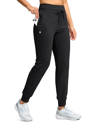 Women's Fleece Lined Joggers - Thermal Winter Pants, 28/30/32 Inch with Variation Black, 5'1"-5'5"