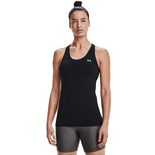 Under Armour Women's HeatGear Racer Tank Top - Black + Metallic Silver, Medium