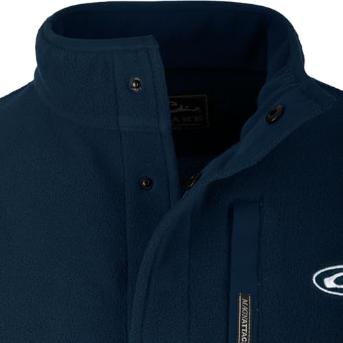 Drake Waterfowl Men's Camp 2.0 Fleece Pullover | Hunting Anti-Pill Moisture Wicking 1/4 Neck Snap Sweater with Chest Pocket, Navy, Large