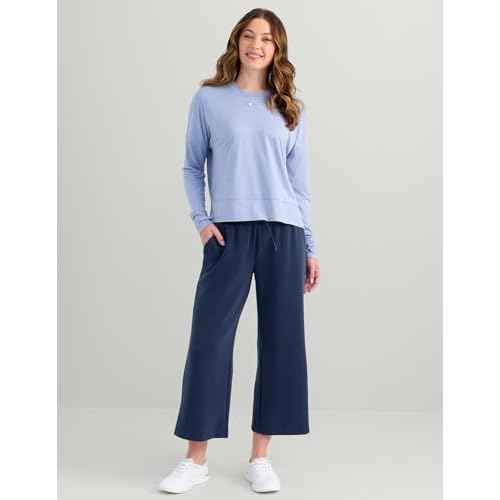 HUK Women's Bayside Pullover Crew, Midweight Soft Jersey Cropped Sweatshirt with Thumbholes