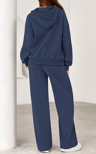 Women's Sweatsuits 2 Piece Lounge Set - Fall Matching Outfit Grey Blue Medium