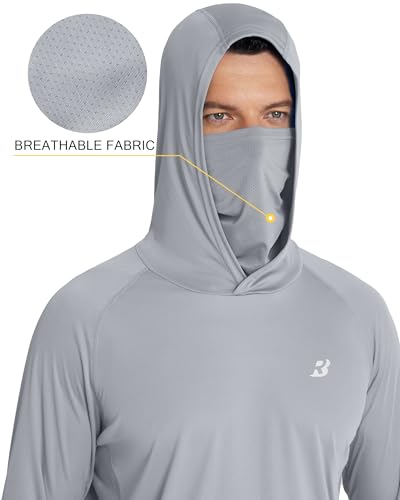 Roadbox Men's UPF 50+ Hooded Fishing Shirt Long Sleeve Sun Protection Hoodie Large Gray