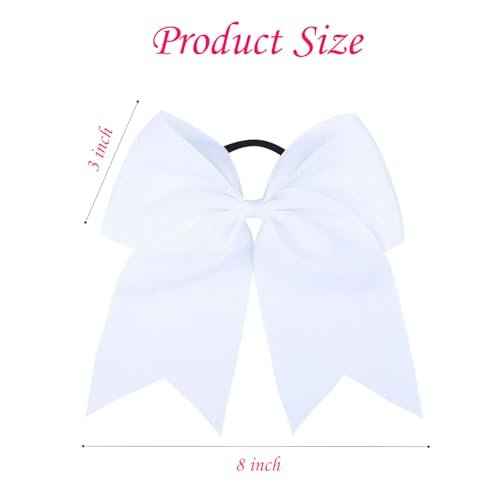 40Pcs 8" Large Cheer Hair Bows Grosgrain Ribbon Elastic Bands Handmade Ponytail Holder for Cheerleading Girls School College Sports (white)