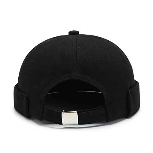 Black Cotton Brimless Docker Cap Adjustable Street Sailor Skullcap Beanie