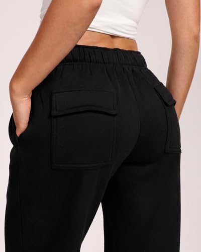 Women's Flare Wide Leg Sweatpants - Fleece Lined Lounge Pants Medium Black