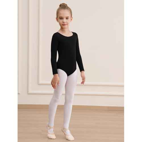 WEGETIT Leotards for Girls Long Sleeve Bodysuit Toddler Black Leotard Ballet Unitard Gymnastics Kids Dance Shirt