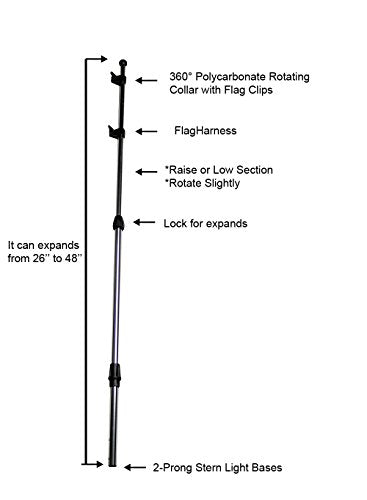 Telescoping Boat Flag Pole 26"–48" Aluminum 3/4" Tube with USA Flag