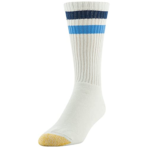 Men's Cotton Crew Athletic Socks - 6 Pairs Stripe White & Light Blue, Large