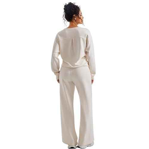 SUUKSESS Women Modal Fall 2 piece outfits Oversized Sweatshirt Wide Leg Pants