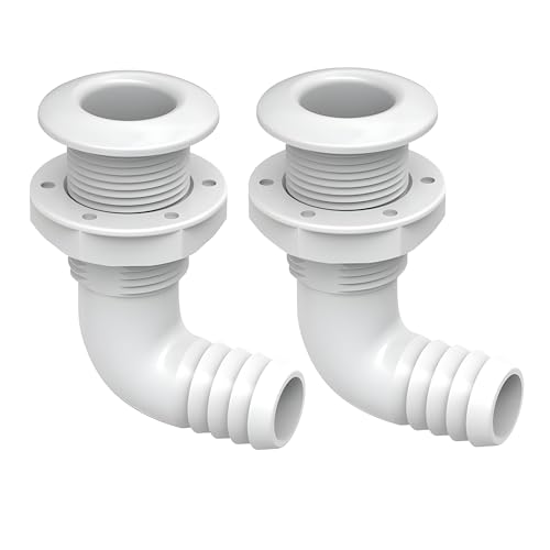 SEAFLO 3/4 Inch Angled Thru Hull Fitting with Built-in Check Valve - White, Marine-Grade
