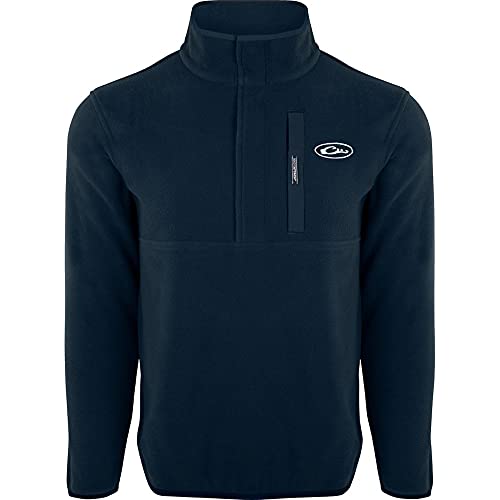 Drake Waterfowl Men's Camp 2.0 Fleece Pullover | Hunting Anti-Pill Moisture Wicking 1/4 Neck Snap Sweater with Chest Pocket, Navy, Large
