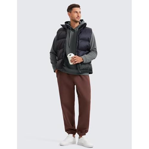 CRZ YOGA Cotton Fleece Lined Relaxed Sweatpants for Men 32" - Loose Lounge Casual Bottom Sweat Pants with Zipper Pocket