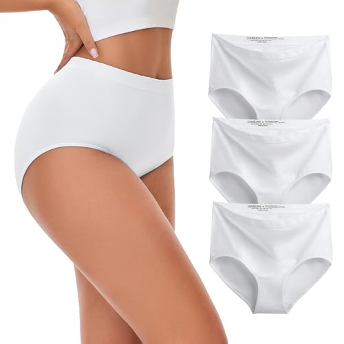 Women's Seamless Full Coverage Underwear Briefs 3-Pack - Medium White