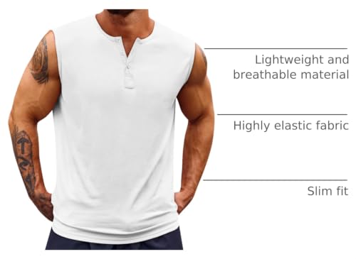 Men's Sleeveless Muscle Tank Top - Workout Gym Casual Summer Beach Shirt XL White