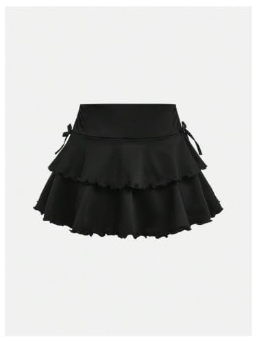 Girls Mini Skirt with Built-in Shorts - 11 Years, Plain Black - Cute & Comfortable