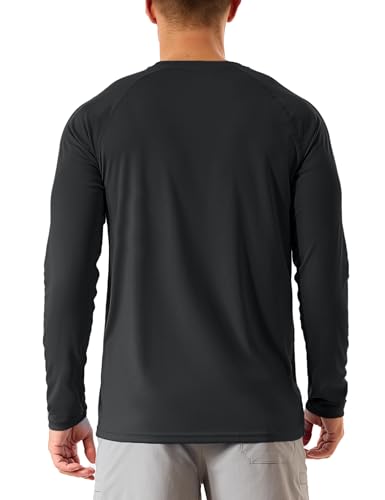 Men's UPF 50+ Long Sleeve Rash Guard Sun Protection Swim Shirt - Large, Black