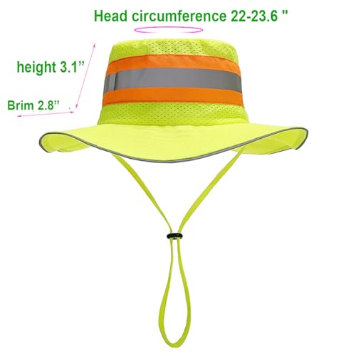 High Visibility Neon Reflective Sun Bucket Hat - Wide Brim Mesh Fishing Cap for Men Women - Green