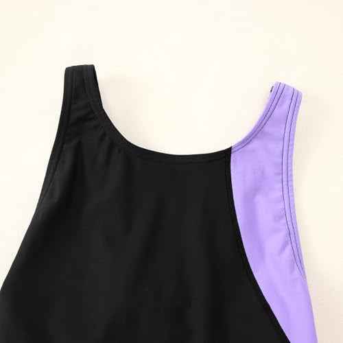 Kids Girls Athletic Swimsuit One Piece Solid Swimwear for Practice and Competition in Black and Navy Bathing Suit