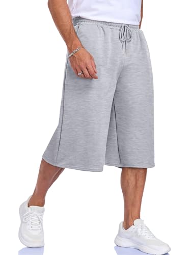 Mens Baggy Sweat Shorts Gym Athletic Basketball Summer Workout Lounge Beach - Large Gray