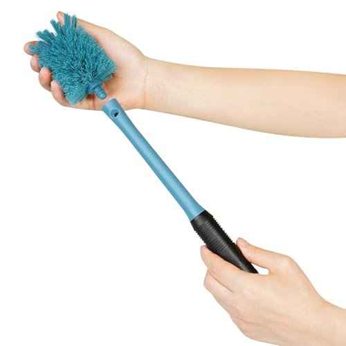 2-in-1 Water Bottle Brush and Straw Cleaner Brush, Long Handle Scrub Brush with Replaceable Head for Water Bottles, Glasswares, Mugs, Flasks, Tumblers, Vases, and Kitchen Sink, Smokey Blue