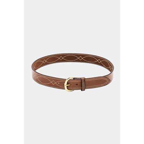 BIANCHI B9 Reversible Fancy Stitched Belt, Fits 1.75'' (45mm) Belt Loops, Plain Tan, Brass Buckle