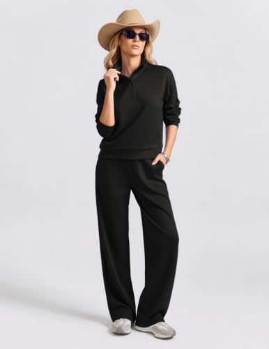 Petite Black Lounge Sets for Women Half Zip Tracksuit Fall 2026