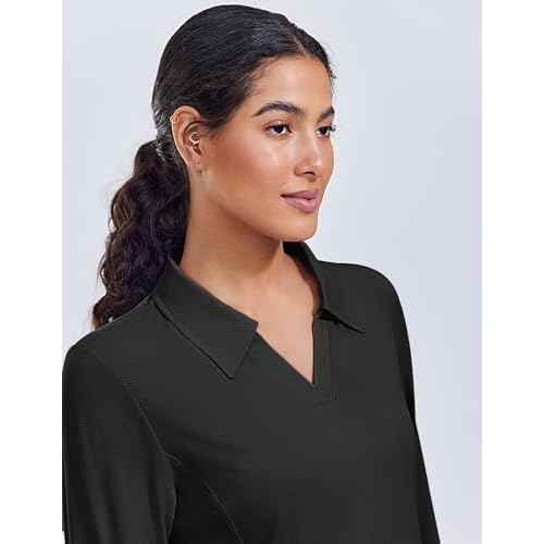 PINSPARK Long Sleeve Workout Tops for Women UPF 50+ Sun Shirts V Neck Quick Dry Golf Hiking Athletic Running Fishing Shirts