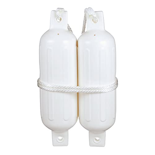 Seachoice Twin Eye Ribbed Boat Fender Kit White 6.5x23 Inches with Lines