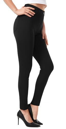 Women's Skinny Yoga Dress Pants with Pockets - 28 Inch Inseam, Large, Black