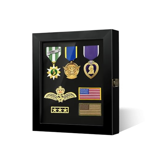 8 x 10 Solid Wood Lapel Pin Display Case with UV Protected Glass for Military Medals & Badges