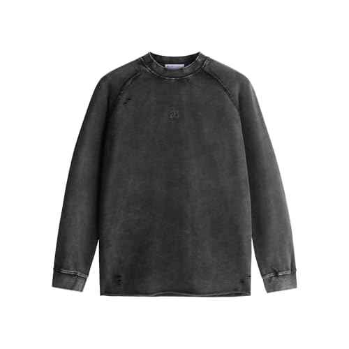 Aelfric Eden Acid Wash Sweatshirt Crewneck Oversized Sweatshirts Vintage Casual Solid Long Sleeve Pullover Tops