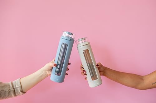 Ello Syndicate 20oz Glass Water Bottle with Flip Lid & Silicone Sleeve - Tech Blue