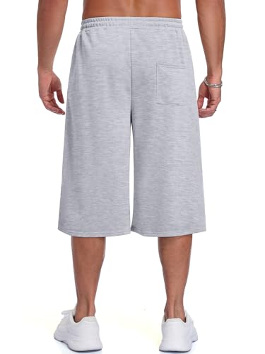 Mens Baggy Sweat Shorts Gym Athletic Basketball Summer Workout Lounge Beach - Large Gray