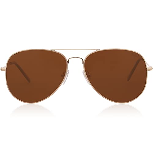 Brown Polarized Aviator Sunglasses for Men Women - 62mm Classic Vintage Sunnies
