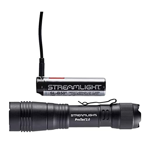 Streamlight 89000 ProTac 2.0 2000-Lumen 17300-Candela Rechargeable Tactical LED Flashlight with USB C Cable, and Holster, Box, Black